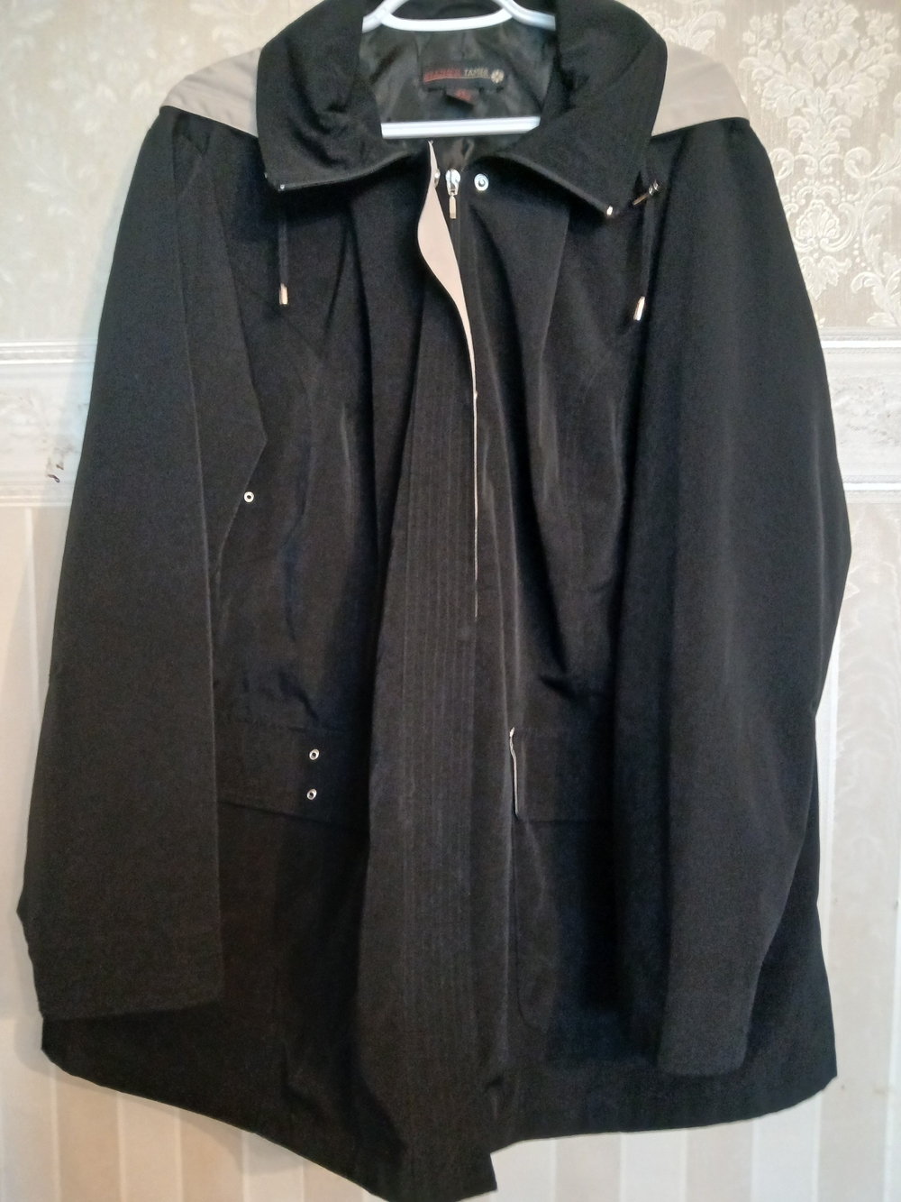 Men's Black Hooded Trench Coat with Contrast Trim